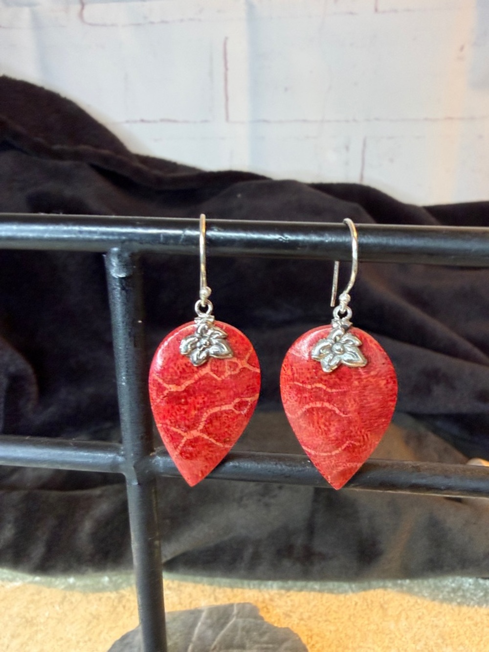 New Sponge Coral Dangle Earrings 925 Sterling Silver 1.25”
